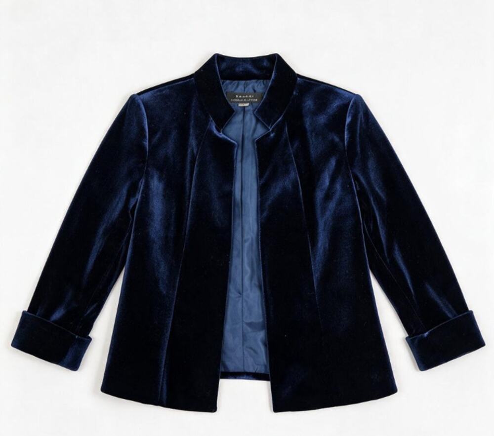 NEW Tahari 8 Arthur Levine Velvet Dark Blue Jacket Formal Professional Holiday